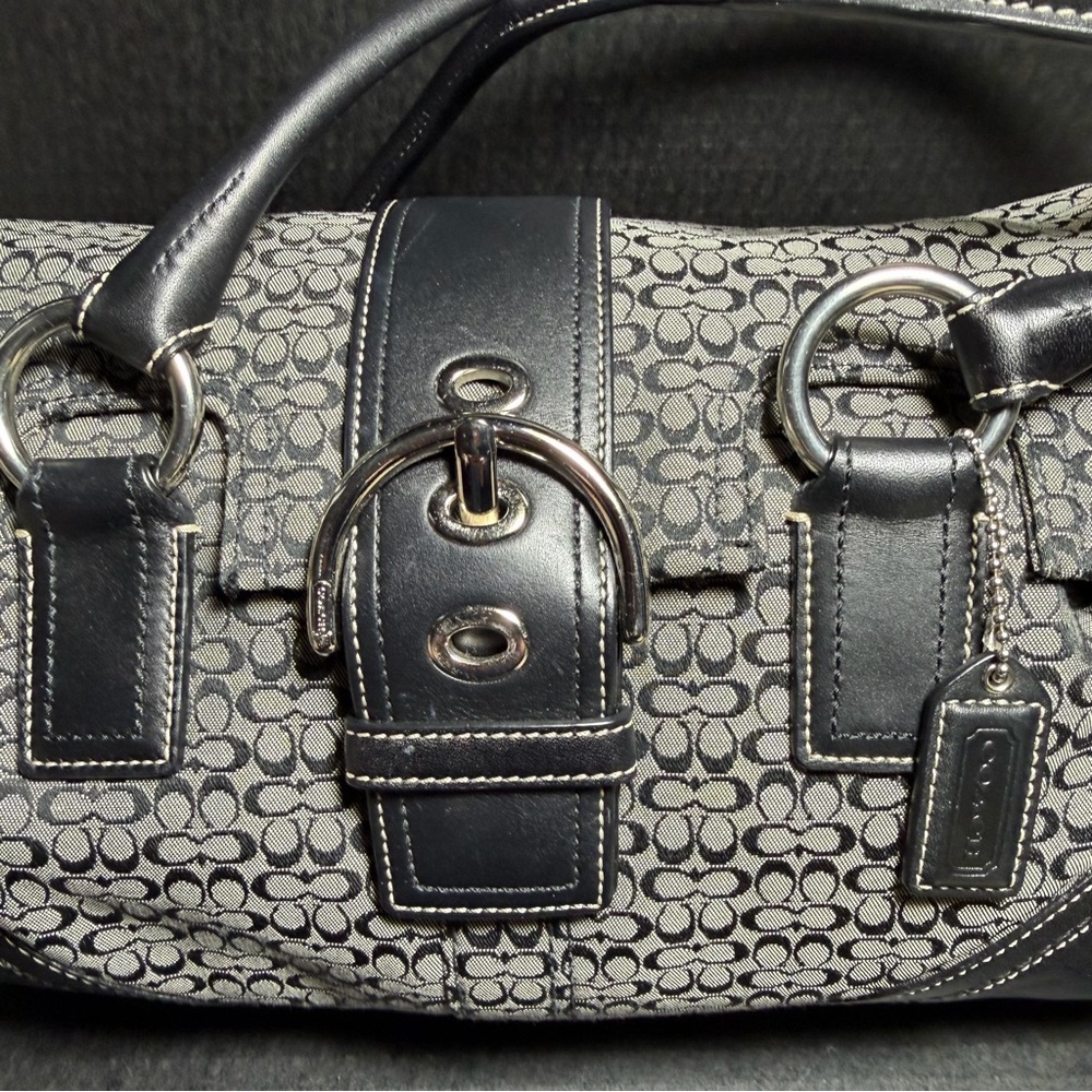 3pc VTG LRG Coach SoHo Navy Jacquard signature Leather/textile Satchel LIKE NEW - Picture 14 of 16